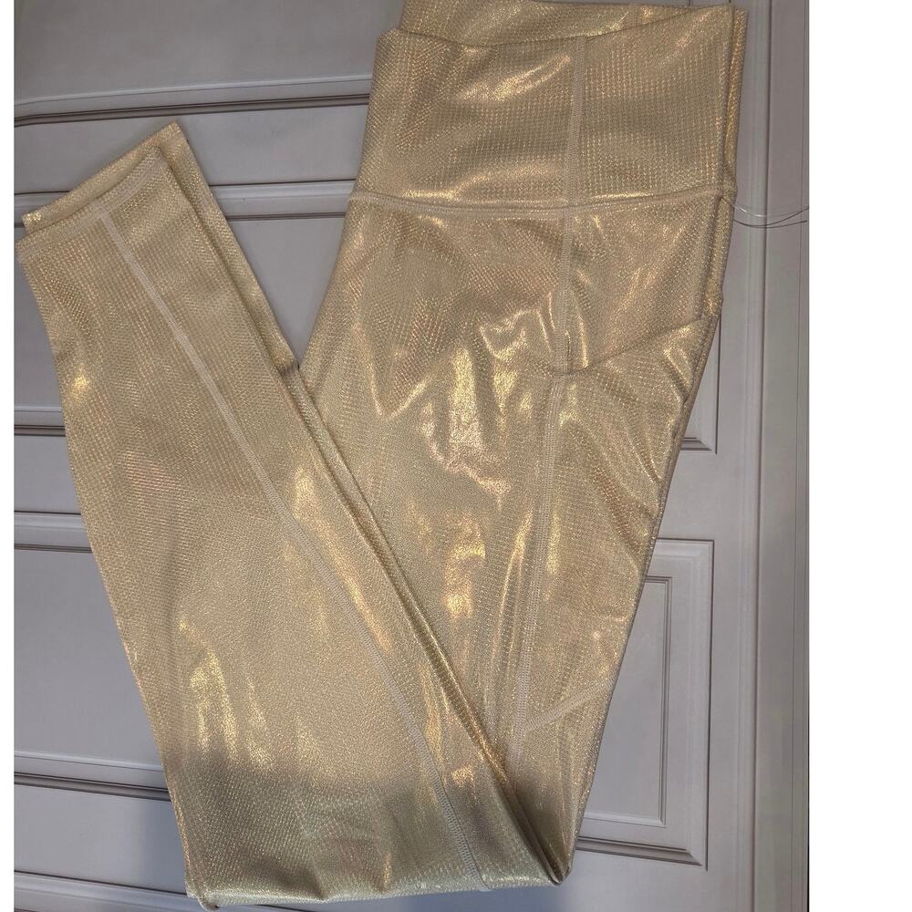 Fabletics Women's Gold Metallic Shimmer High Waisted Leggings Size 1X Plus